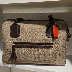 Coach Brown Monogram Satchel with Orange Tag
